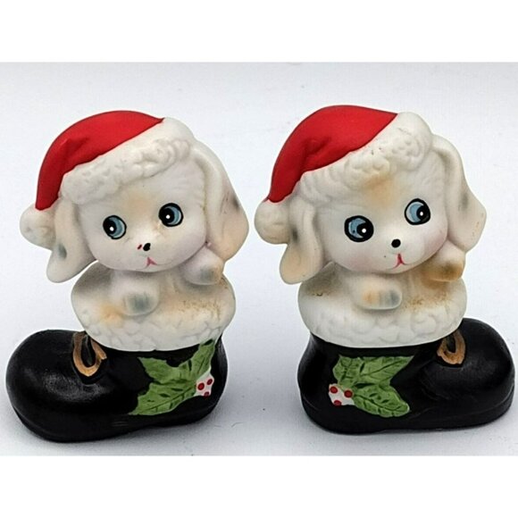 Christmas Animals Homco Ceramic Mouse Puppy Kitten Figures Santa Boots 1960s - Picture 4 of 16